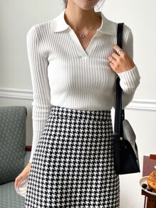 DAZY Solid Ribbed Knit Sweater,Long Sleeve Tops,Fall Clothes - White - View 7