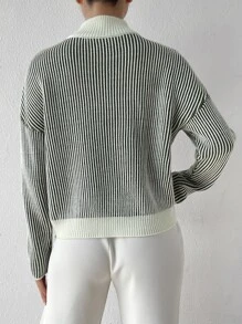 SHEIN Essnce Stripe Pattern Mock Neck Drop Shoulder Sweater