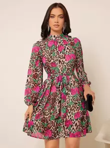 SHEIN Clasi Đầm Thắt lưng Hoa In hoa Báo Thanh lịch - Nhiều màu - Xem 1