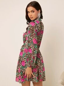 SHEIN Clasi Đầm Thắt lưng Hoa In hoa Báo Thanh lịch - Nhiều màu - Xem 2