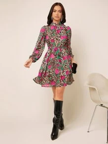 SHEIN Clasi Đầm Thắt lưng Hoa In hoa Báo Thanh lịch - Nhiều màu - Xem 3