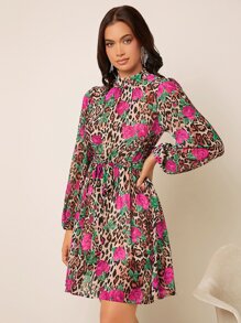 SHEIN Clasi Đầm Thắt lưng Hoa In hoa Báo Thanh lịch - Nhiều màu - Xem 5