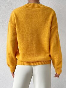 V Neck Drop Shoulder Jumper - Yellow - View 2