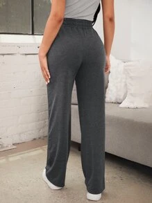 字母图案抽绳腰家居裤，秋冬款，舒适 - 灰色 - 查看 2