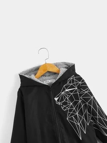 SHEIN 男孩幾何印花毛絨內襯連帽外套