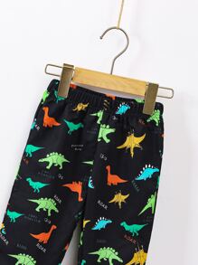 SHEIN 小男童1入組恐龍印花連帽衛衣和1入組衛褲 - 黑色 - 查看 4