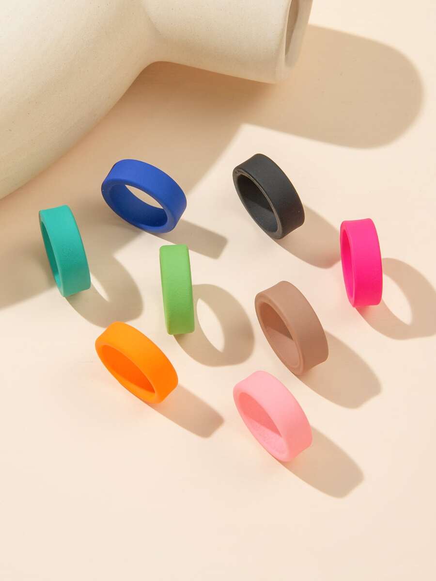 8 cái / bộ Nhẫn tối giản rắn - Nhiều màu - Xem 1