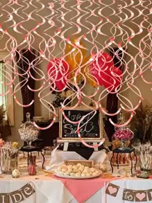 18件玫瑰金PVC双螺旋悬挂装饰品，箔片天花板螺旋装饰，塑料螺旋派对彩带天花板装饰，双尾螺旋，适用于生日、婚礼、派对装饰、周年纪念毕业装饰，需自行组装 - 玫瑰金 - 查看 3