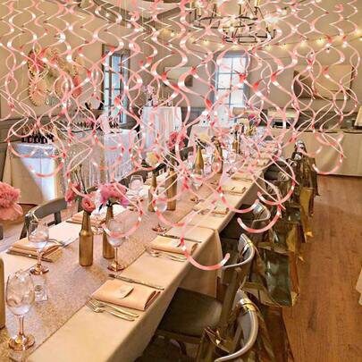 18 pièces Ornements suspendus en spirale double en PVC couleur or rose, décorations de plafond en spirale en feuille, banderoles en spirale en plastique pour décoration de plafond, spirales à double queue pour décoration d'anniversaire, mariage, fête, remise de diplôme, assemblage requis