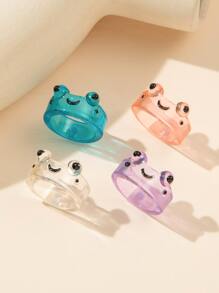4入組卡通青蛙設計戒指 - 彩色 - 查看 1