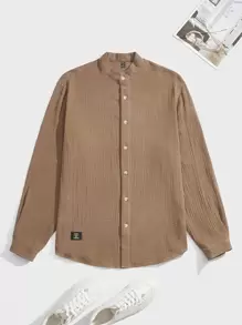 Manfinity Men's Spring Casual Patch Detail Long Sleeve Shirt - Camel - View 1