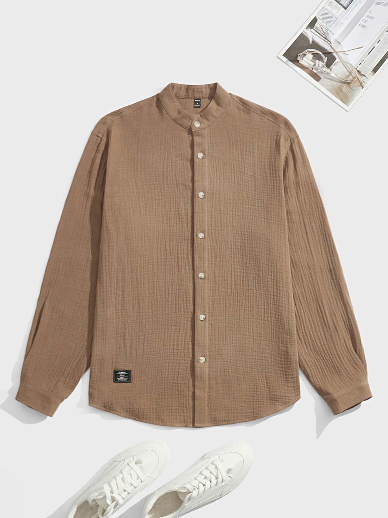 Manfinity Men's Spring Casual Patch Detail Long Sleeve Shirt - Camel - View 1