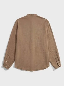 Manfinity Men's Spring Casual Patch Detail Long Sleeve Shirt - Camel - View 2