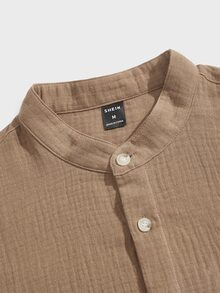 Manfinity Men's Spring Casual Patch Detail Long Sleeve Shirt - Camel - View 4