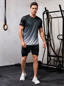 Manfinity Sport Corelite Camiseta deportiva estilo novio con degradado y gráfico de letras Tops para ejercicio