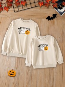 SHEIN EZwear Sudadera con estampado de halloween - Albaricoque - Ver 3