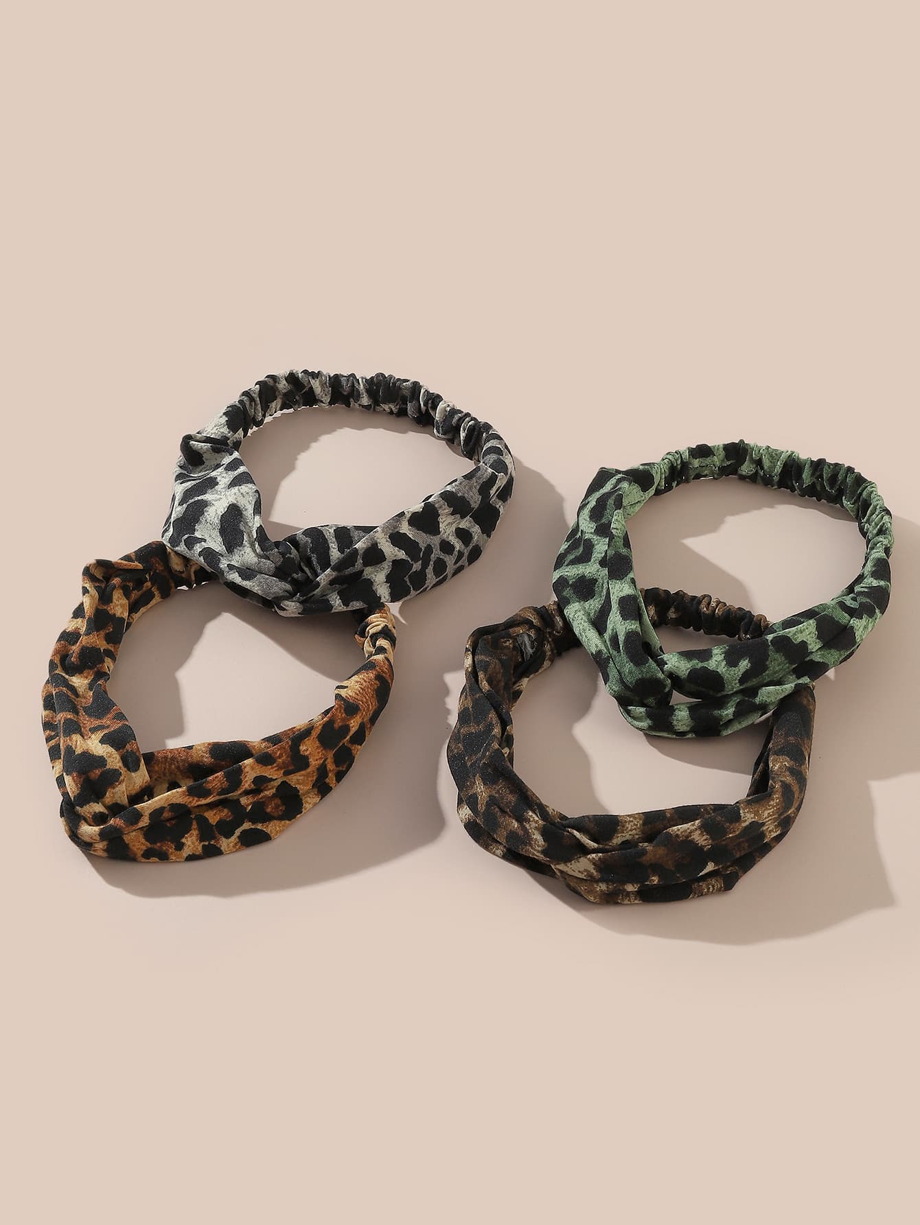 4pcs Leopard Print Twist Detail Hair Band - Multicolor - View 1
