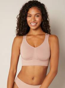 LUVLETTE Wireless Plain Seamless Ruched Bra - Dusty Pink - View 2