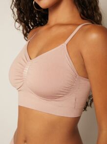 LUVLETTE 全覆盖纯色褶皱无缝胸罩 - 藕粉色 - 查看 2