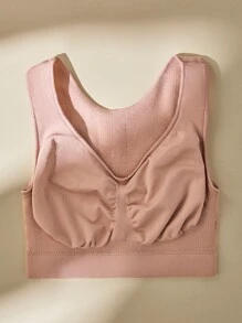 LUVLETTE Wireless Plain Seamless Ruched Bra - Dusty Pink - View 4