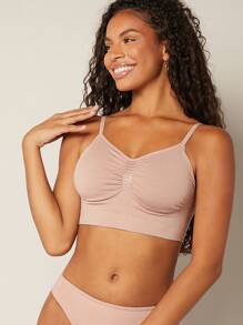 LUVLETTE 全覆盖纯色褶皱无缝胸罩 - 藕粉色 - 查看 8