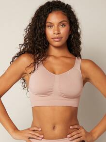 LUVLETTE Wireless Plain Seamless Ruched Bra - Dusty Pink - View 8