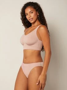LUVLETTE Wireless Plain Seamless Ruched Bra - Dusty Pink - View 9