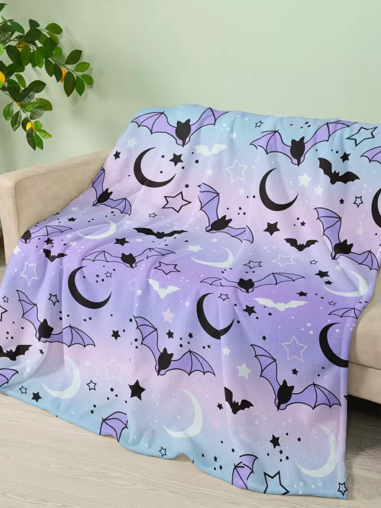 1pc Bat & Moon Print Blanket - Multicolor - View 1