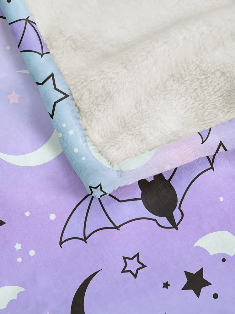 1pc Bat & Moon Print Blanket - Multicolor - View 4
