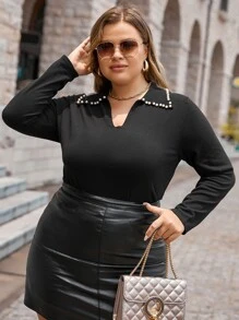 Plus Pearl Detail Jumper - Black - View 1