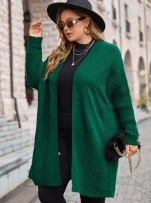 SHEIN LUNE Plus Size Batwing Sleeve Cardigan - Dark Green - View 3
