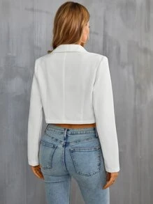 BizChic Jachetă scurtă cu rever în față pentru femei, uniformă de lucru cu mânecă lungă, îmbrăcăminte exterioară scurtă casual la modă de toamnă/iarnă, jachetă business casual pentru naveta urbană, ținută formală pentru femei - alb - Vizualizare 2