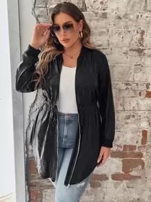 SHEIN LUNE Plus Zip Up PU Leather Coat - Black - View 1