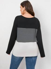 SHEIN LUNE Camiseta de rayas de color combinado - Blanco y Negro - Ver 2