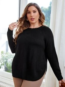 Calvaya Jersey de manga raglán bajo curvo - Negro - Ver 3