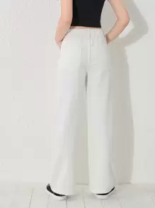 Tween Girl Y2K Street Daily Elastic Waist  Straight Jeans With Flat Pockets, Girls Daily OOTD Outfits - White - View 2