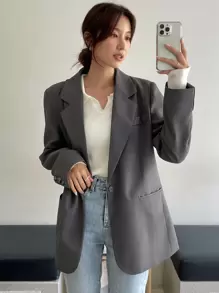 DAZY Blazer Feminino de Cor Sólida com Gola de Lapela, Manga Longa, Casual Corporativo, Outono