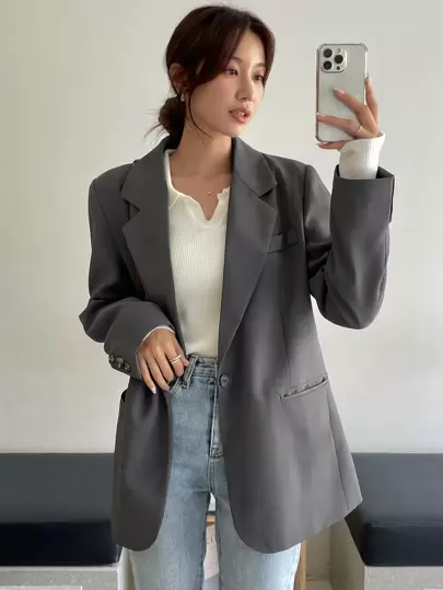 DAZY 女士纯色翻领长袖商务休闲西装外套，秋季女装