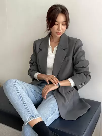 DAZY 女士纯色翻领长袖商务休闲西装外套，秋季女装