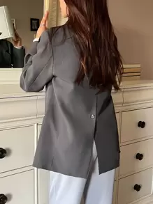 DAZY Blazer Feminino de Cor Sólida com Gola de Lapela, Manga Longa, Casual Corporativo, Outono