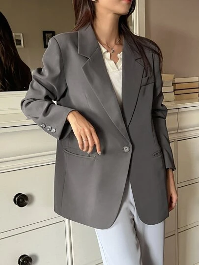 DAZY Áo khoác Blazer nữ tay dài cổ ve màu trơn, trang phục công sở thường ngày, mùa thu, mùa thu cho nữ