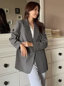 DAZY Blazer Feminino de Cor Sólida com Gola de Lapela, Manga Longa, Casual Corporativo, Outono