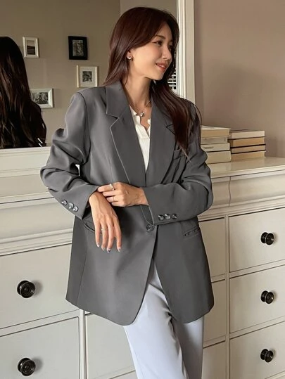 DAZY Áo khoác Blazer nữ tay dài cổ ve màu trơn, trang phục công sở thường ngày, mùa thu, mùa thu cho nữ