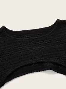 SHEIN ICON Spring  Black Solid Super Crop Sweater - Black - View 4