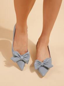 2025 秋冬夏季新款时尚女士平底鞋蝴蝶结尖头粉色平底鞋