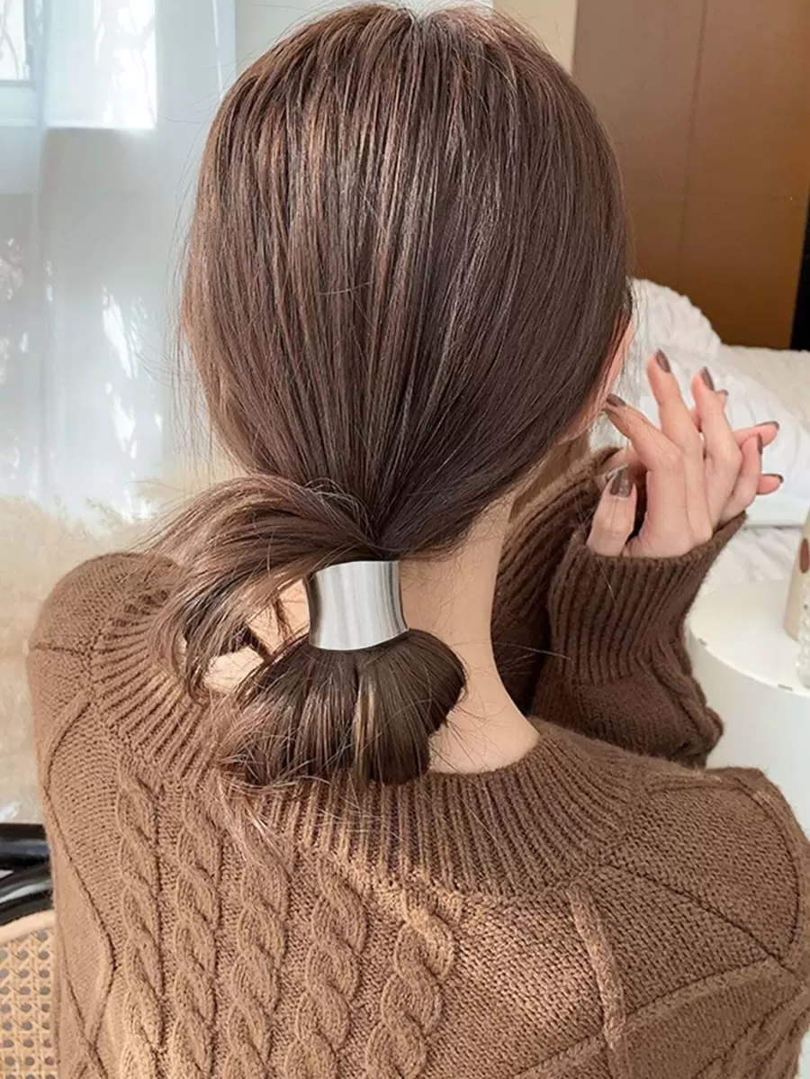 Dây buộc tóc trang trí hình vòng cung, Phụ kiện tóc, Tóc đuôi ngựa, Dây thun buộc tóc, Dây buộc tóc, Dây buộc tóc - Bạc - Xem 1