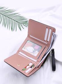 針腳細節短皮夾愛心刺繡三折黑色 - 黑色 - 查看 2