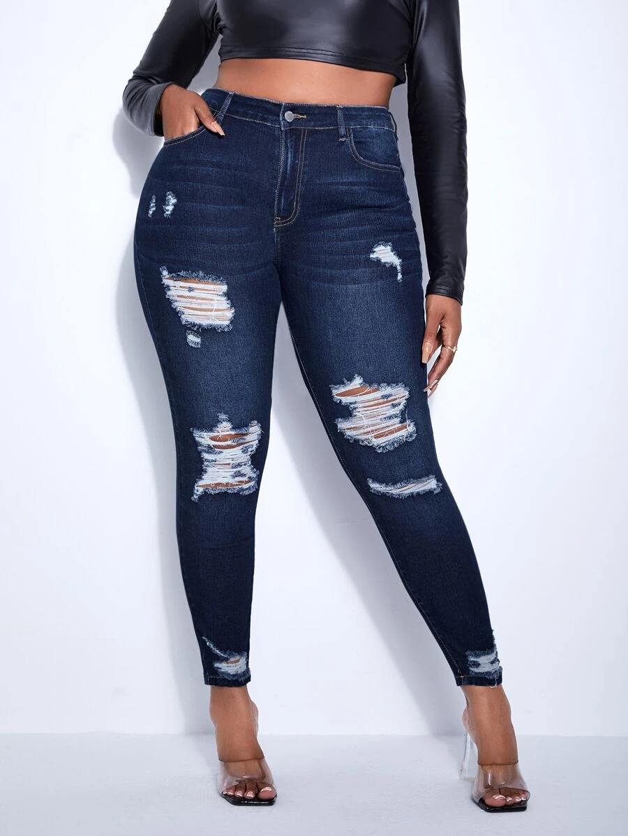SHEIN SXY Plus Ripped Skinny Jeans