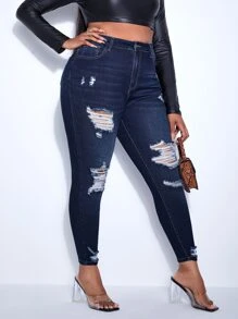 SHEIN SXY Plus Ripped Skinny Jeans
