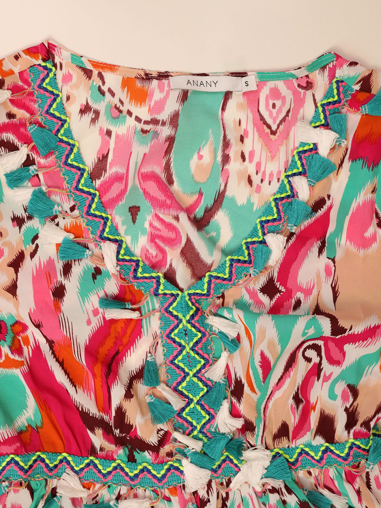 Allover Print Contrast Tape Tassel Trim Beach Dress SHEIN UK